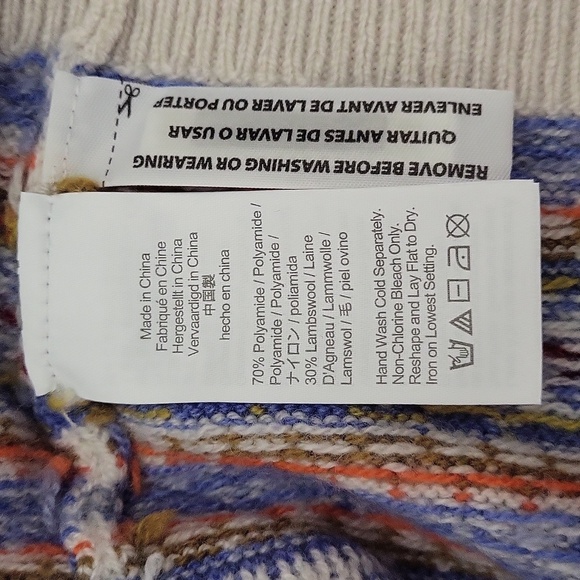 J Crew Womens Large Lambs Wool Blend Fair Isle Johnny Collar Blue Ivory Sweater - Picture 6 of 7
